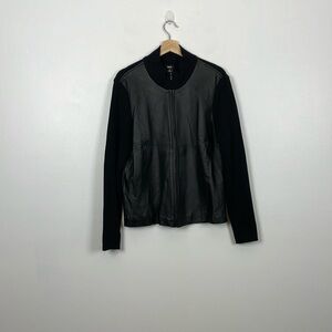 Mossimo Leather Sweater Jacket Womens XL Long Sleeve Full Zip Stretch Classic